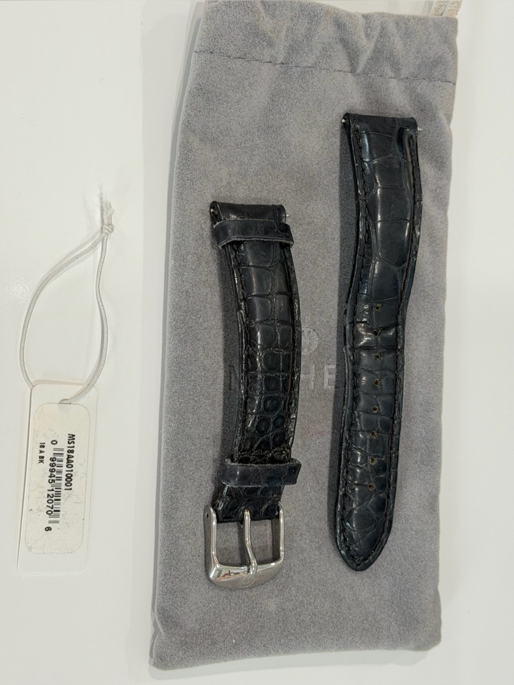 Black Black Genuine Alligator Watch Strap with Silver Buckle Size 18